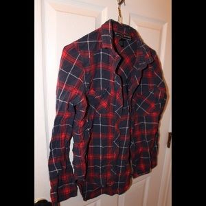flannel red blue striped shirt button up
